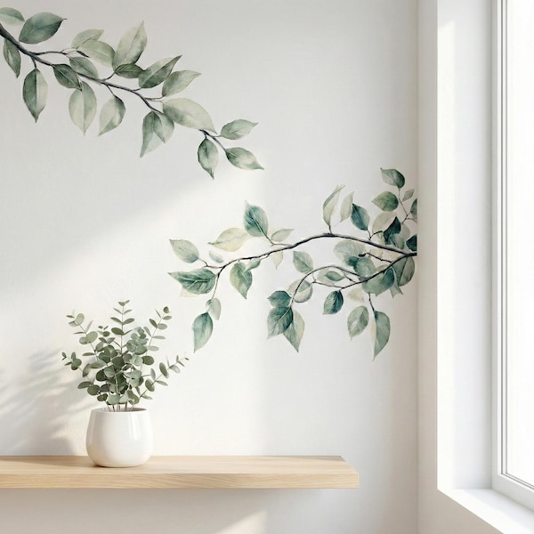 Eucalyptus Wall Decal Botanical Leaf Vinyl Wall Sticker Minimal Greenery Wall Art Peel and Stick Removable Décor for Home, Office & Salon D1