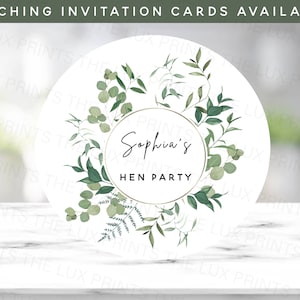 Personalised Hen Party Stickers, Eucalyptus, Botanical, Floral, Customised Decal, Round Sticker, Sticker Pack, Wedding, Stag Sticker, Label