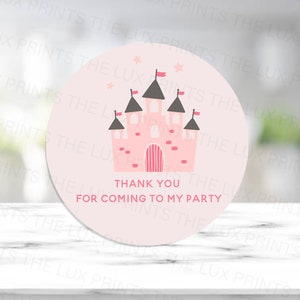 Pink Fairytake Princess Castle Merci autocollants, fête, décalcomanie, autocollant rond, pack d'autocollants, étiquette, sacs sucrés, étiquette pour tasses, enfants, filles