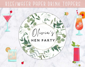 Personalised Hen Do Party Eucalyptus Drink Toppers Edible Wafer Rice Paper Botanical Floral Theme Bachelorette Party Supplies Gift Cocktail