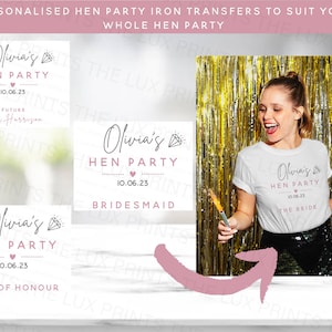 Personalised Hen Do Bridal Party Iron On Transfer A4 Wedding Light White Bride Bridesmaid Pink and Grey Themed Ring