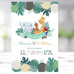 Personalised Lets Get Wild Safari Zoo Animal Birthday Party Kids Invites Cards Invitations