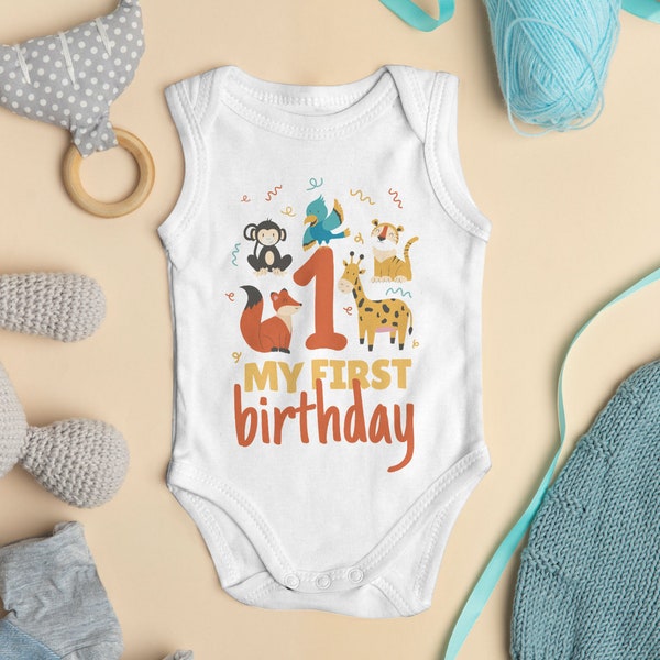 My First Birthday Animals Decal,  Iron On Transfer,  Heat Transfer,  Decals, Iron On Shirt, Baby Grow Vest, Birthday Party, Zoo Animals