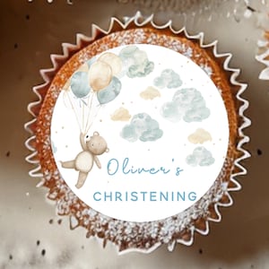 Topper per torta con testo personalizzato, orsetto di peluche, fata, in carta di riso commestibile, tema nuvola, compleanno, battesimo, baby shower, regalo per feste