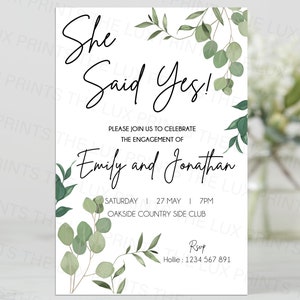 Personalised Engagement Party Eucalyptus Invitations D2 Modern Wedding Announcement Cards Invites She Said Yes Celebration