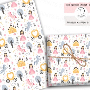 Prinses Eenhoorn Thema Cadeaupapier Verjaardag Viering Luxe Cadeau Wrap voor Meisjes & Jongens Roze Blauw Goud Kleuren Prinses Kasteel