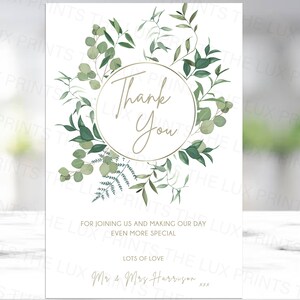 Mariage personnalisé Carte de remerciement D1 Eucalyptus Cartes florales Invitations Invites Moderne Simple