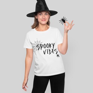Adesivo com tema de Halloween com vibrações assustadoras, transferência a ferro, transferência térmica, transferência a ferro, Feliz Dia das Bruxas, teia de aranha, presente inovador, Boo