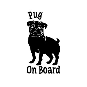 Mopshond aan boord auto sticker vinyl sticker voor autoruit of bumper hond hondenliefhebber cadeau - verkrijgbaar in zwart, goud, wit of roze