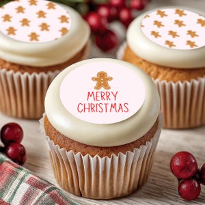 24 Christmas Cupcake Toppers Merry Christmas Gingerbread Man Edible Wafer Rice Paper or Icing Party Merry Christmas Decorations Baking