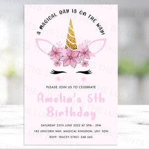 Personalised Magical Unicorn D2 Birthday Party Girls Invites Cards Invitations Kids