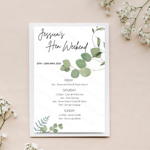 Personalised Hen Party Weekend Itinerary D2 Hen Do Invitation Wedding Party Itinerary Card Bachelorette