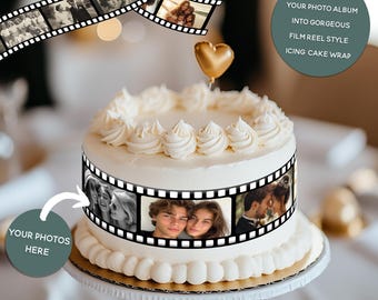 Personlig ätbar filmrulle, tårtpapper | Anpassade fotografier/bilder | Retro möhippa, födelsedagsfest, årsdag, babyshower, examen, bakning