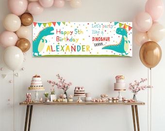 Cartel de pared con diseño de dinosaurio personalizado para fiesta de cumpleaños, temática de animales, decoración para niñas y niños, celebración infantil, rugido de T-Rex
