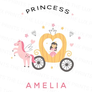 Personalised Princess Unicorn Carriage Kids Girls Decal,  Iron On Transfer,  Heat Transfer,  Decals, Iron On Shirt, Hearts, Pink,