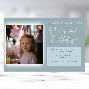 FOTO personalizzata Blu D2 Inviti per feste di compleanno Biglietti d'invito Bambini Celebrazione Ragazze Ragazzi Cuore