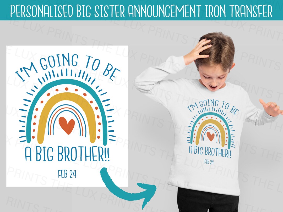 Personalised Blue Rainbow Big Brother Baby Announcement Kids Shirt ...