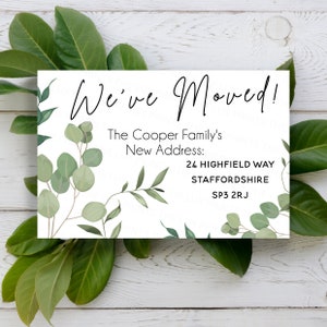Personalisierte Wir sind umgezogen D3 Ankündigung Postkarten Neue Adresse Haus Home Auszug Greenery Eukalyptus