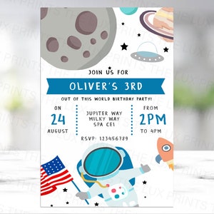 Personnalisé D1 Space Thème Astronaute Fusée Fête d’anniversaire Garçons Invite Cartes Invitations Enfants