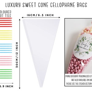 Luxus Klar Leer Cellophan Süße Kegel Taschen für Gastgeschenke Kindergeburtstag Childs Party Hochzeit Gastgeschenke Multi farbige Krawatten Danke