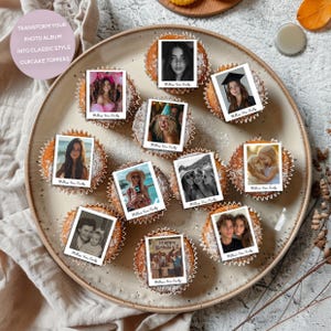 16 x decorazioni per torte con testo e fotografia personalizzate, in carta di riso commestibile, per feste di compleanno, anniversari e addii al nubilato, forniture per dolci