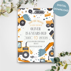 Invitaciones personalizadas para fiestas de cumpleaños con diseño de camiones de construcción digitales, lindas excavadoras y tractores, invitaciones con temática moderna, regalo para niños y niñas