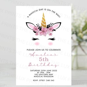 Personalised Magical Unicorn DIGITAL Invitation We Edit For You Birthday Party Girls Invites Cards Kids