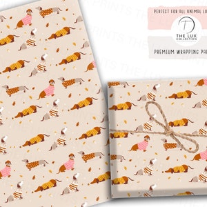 Dackel Hunde In Jumper Niedlichen Geschenkpapier Geburtstag Feier Luxus Geschenk Wrap Herbst Neutral Pastell Tier Wurst Hundeliebhaber