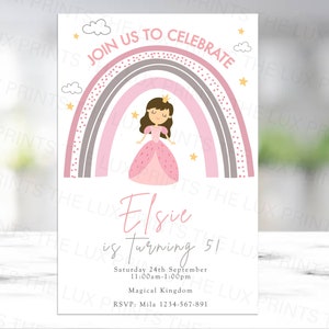 Personalised Princess Rainbow D3 Birthday Party Girls Invites Cards Invitations Kids Gift