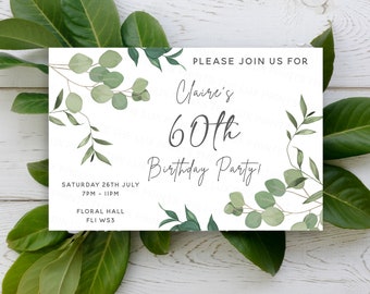 Personalised Women's Birthday Party Invitations Floral Greenery D1 Invites Cards Invitations Adults Modern Invite