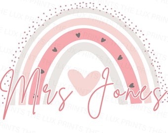 Personalised Pink Rainbow Heart Teacher Gift D1 Birthday Decal, Iron On Transfer, Heat Transfer, Decals, Iron On Shirt Thank you Gift School