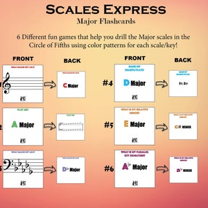 Scales Express Major Flashcards, conjunto de 72 cartas, flashcards musicais, teoria musical, impressão digital, aulas de música, educação musical, chaves mágicas
