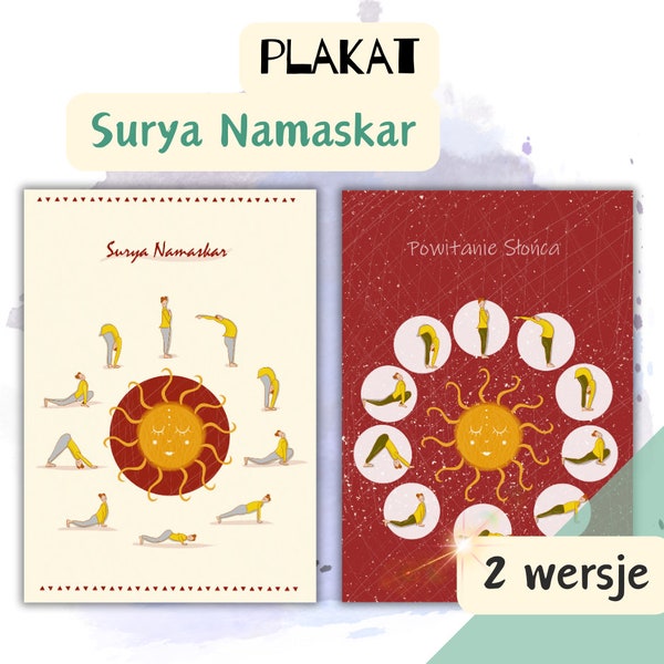 Surya Namskar - 2 plakaty - Sun Salutation - Powitanie Słońca - Joga dla dzieci - Produkt cyfrowy PDF - Do wydruku