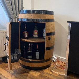 Recycled Solid Oak Whisky Barrel | Bar Cabinet | Barrel Bar | Barrel Display Cabinet| Rustic | Bespoke | Gift Idea |Alcohol | Pub | Shelf