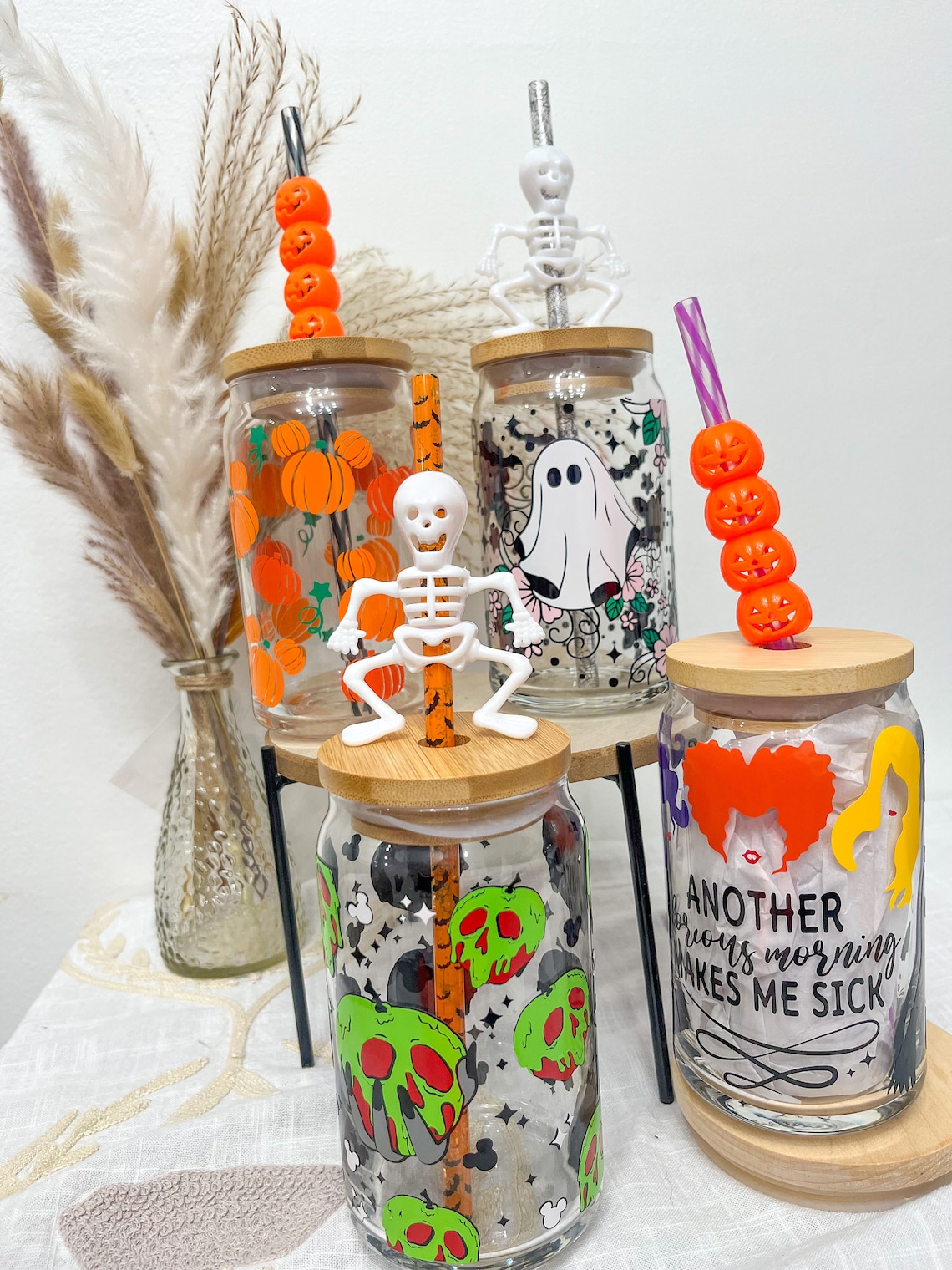 Floral Ghost Cup Halloween Glass Cup Spooky Cups Spooky Etsy