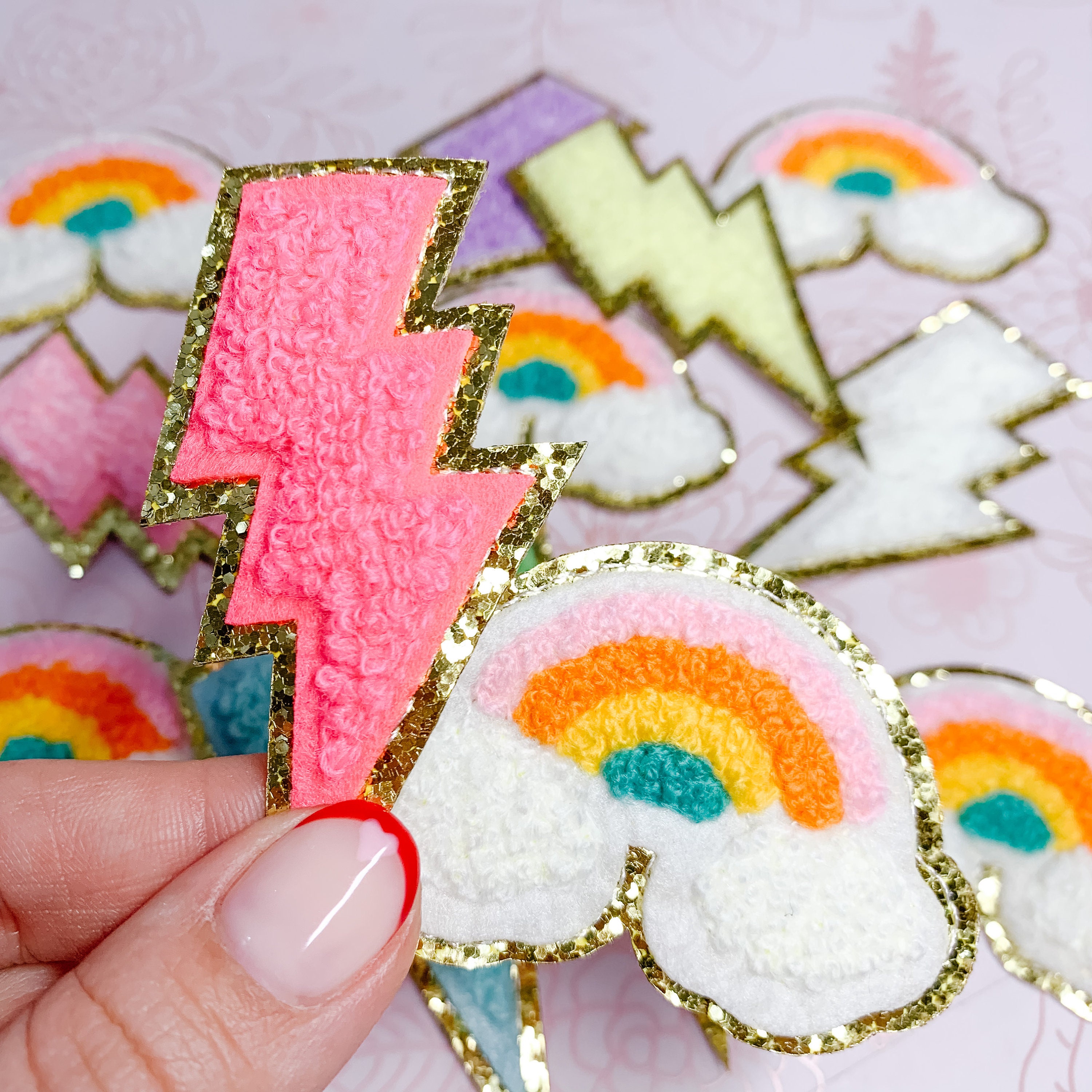 Glitter Rainbow Iron on Patch Lightning Bolt Patch Rainbow | Etsy