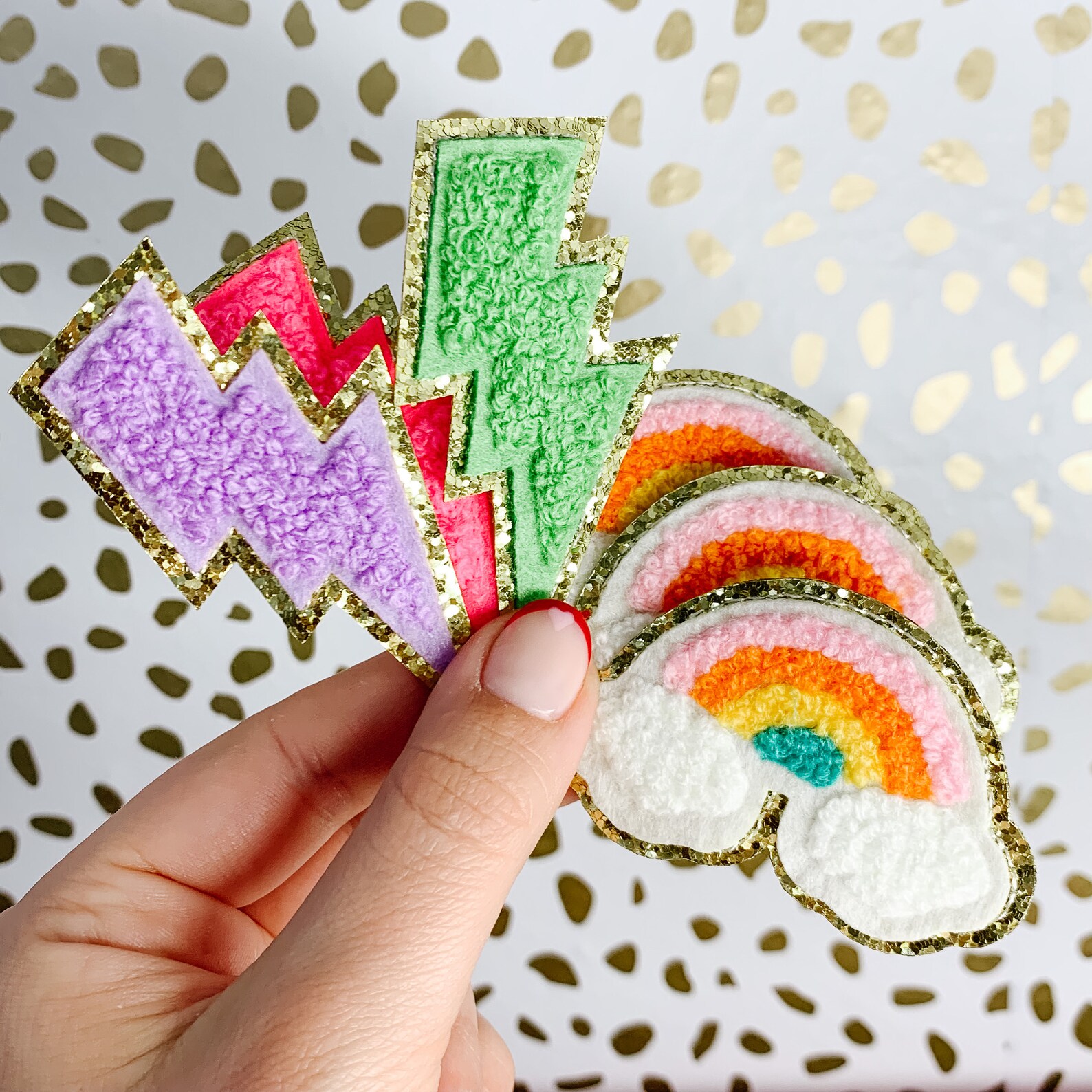 Glitter Rainbow Iron on Patch Lightning Bolt Patch Rainbow | Etsy