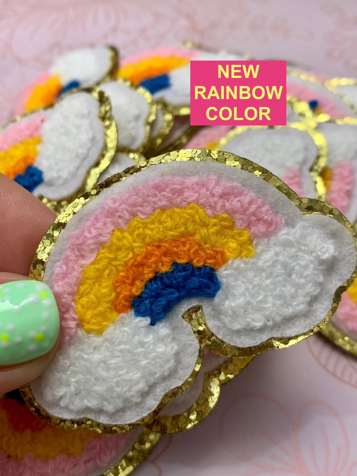 Glitter Rainbow Iron on Patch Lightning Bolt Patch Rainbow | Etsy
