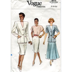 Vintage Vogue misses jacket, skirt, & top sewing pattern 9819 ; sizes 6-8-10 ; cut out with all sizes intact ; c1987.