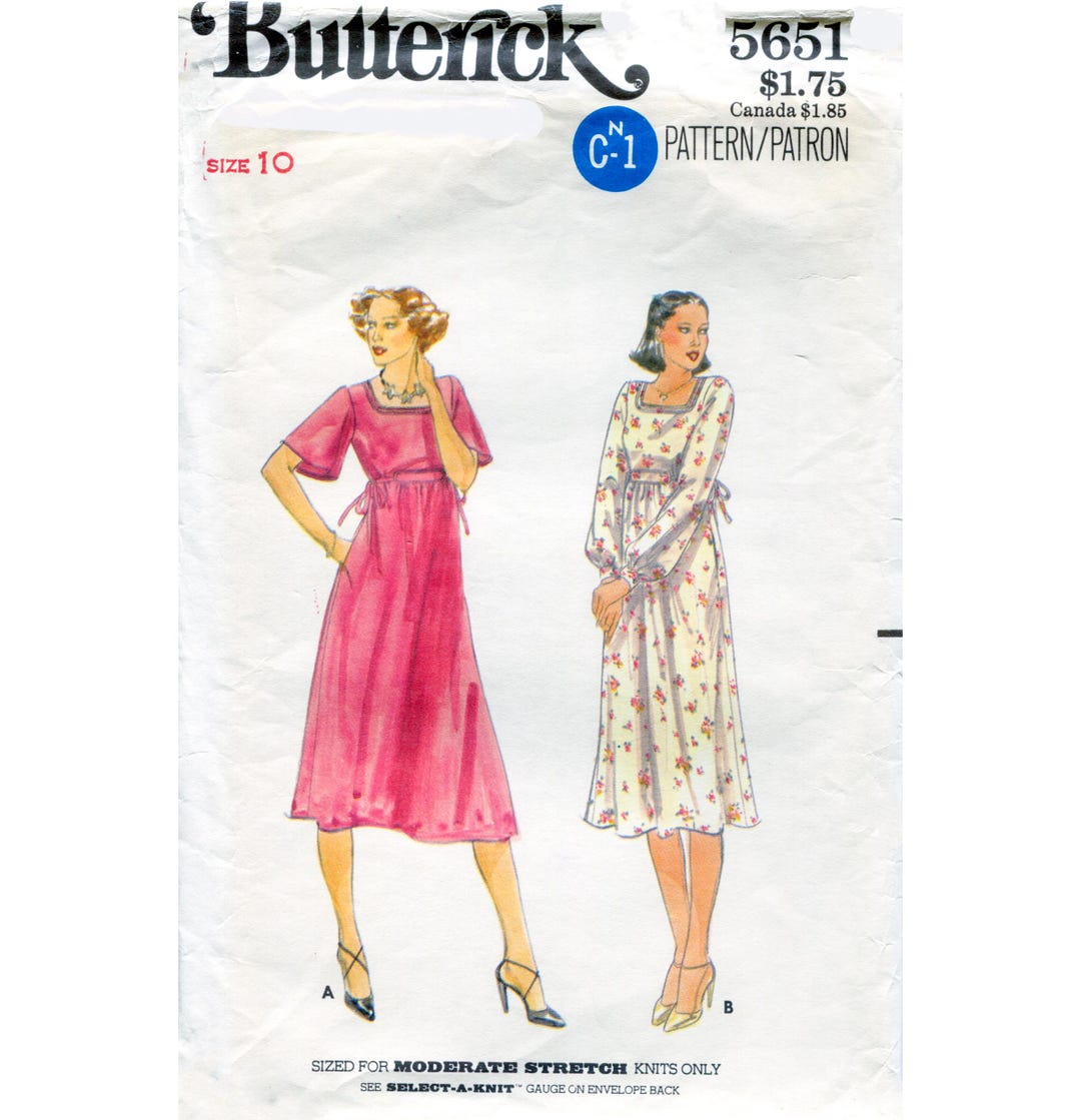 V1979 Pattern Butterick Vintage 1970s Misses Dress Sewing Pattern 5651 ; Size 10 ...