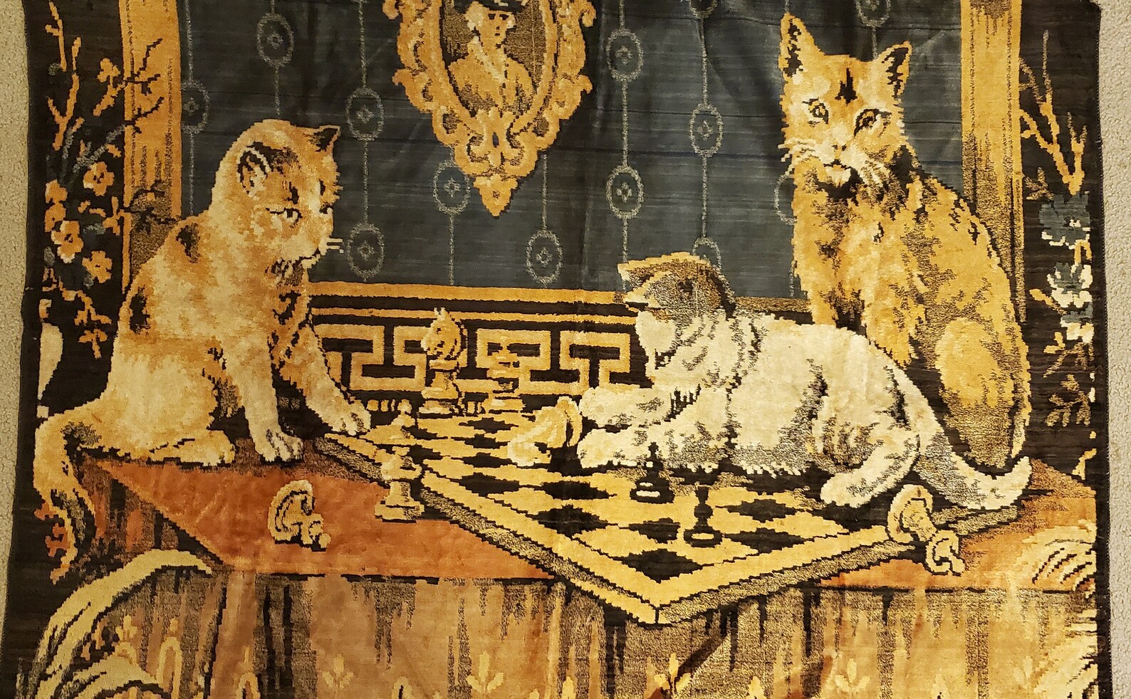 Antique vintage rug cats Etsy