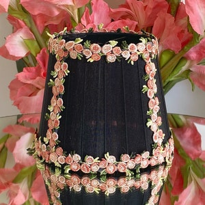 Nouveau Rococo Floral Trim Black Lamp Shade: Parisian Chic Clip-on