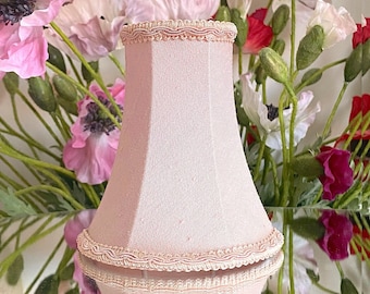 Pastel Pink Parisian Chic Petite Fabric Lamp Shade with Clip on Frame and Trim. Beautiful French Vintage