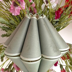 Dusty Sage Green Small Retro Textile Lamp Shade with Contrast Silver Trim and Clip on Frame. Please See Photos and Read Description!
