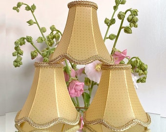 Price is for 1 Lamp Shade. Delicate Dot Pattern Parisian Chic Golden Champagne Yellow French Petite Lamp Shade with Clip on and Trim