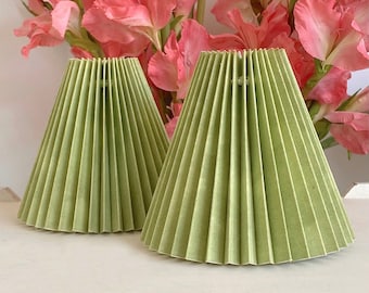 SET OF 2 Grass Green Petite Retro Nordic Pleated "Plisse" Lamp Shades with Clip on Frame