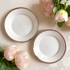 Vintage Pillivuyt France Cake Plate: Bistro White Porcelain with Silver Trim (17cm)
