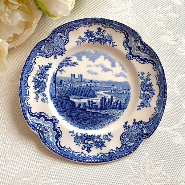 Johnson Bros Old Britain Castles City of Exeter in 1792. English Fajance Blue and Off White Cake/Side Plate. Made in England