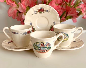 Ensemble petite tasse à café et soucoupe. Scènes de fermier rustique Sarreguemines Obernai Blanc crème. Motif assorti. Le prix est pour 1 ensemble de tasses Voir les photos