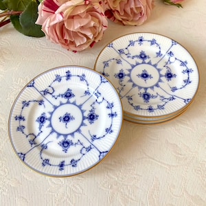 Royal Copenhagen Blue Fluted Cake Plate: Vintage Gold Trim Porcelain